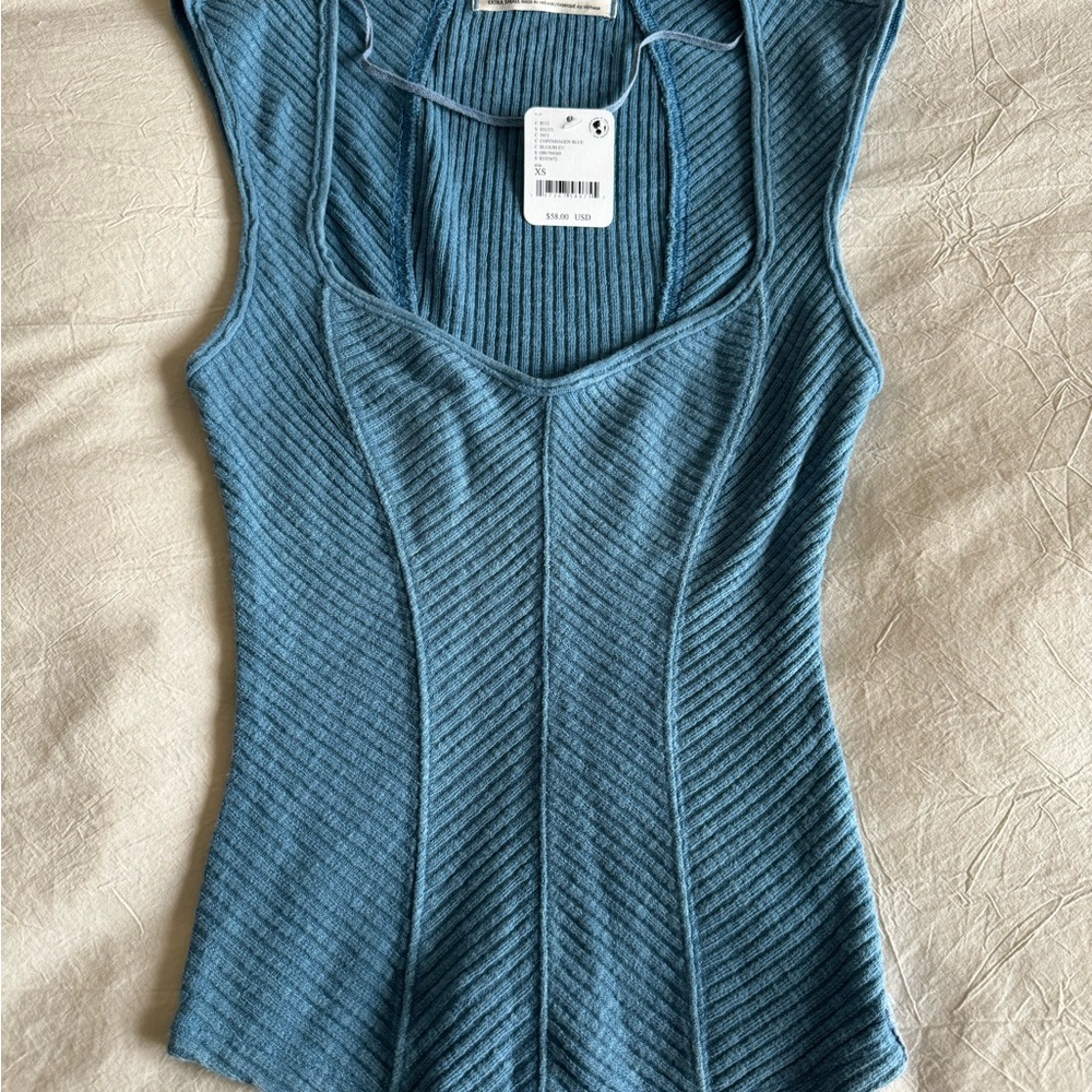 We The Free Blue Ribbed Fitted Tank Top